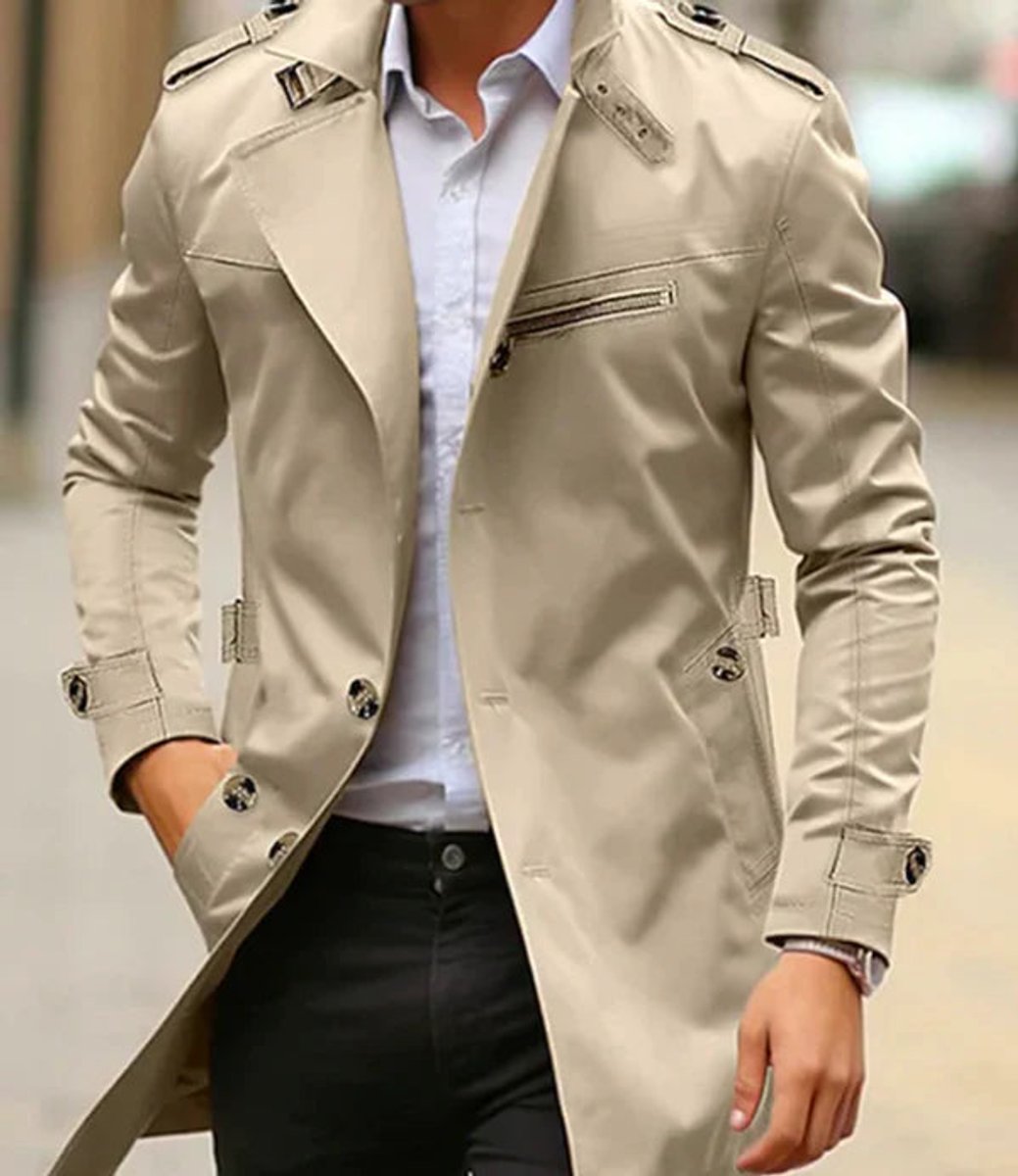 Men's Slim-Fit Double-Breasted Wool Coat Trench Jacket – product view 1
