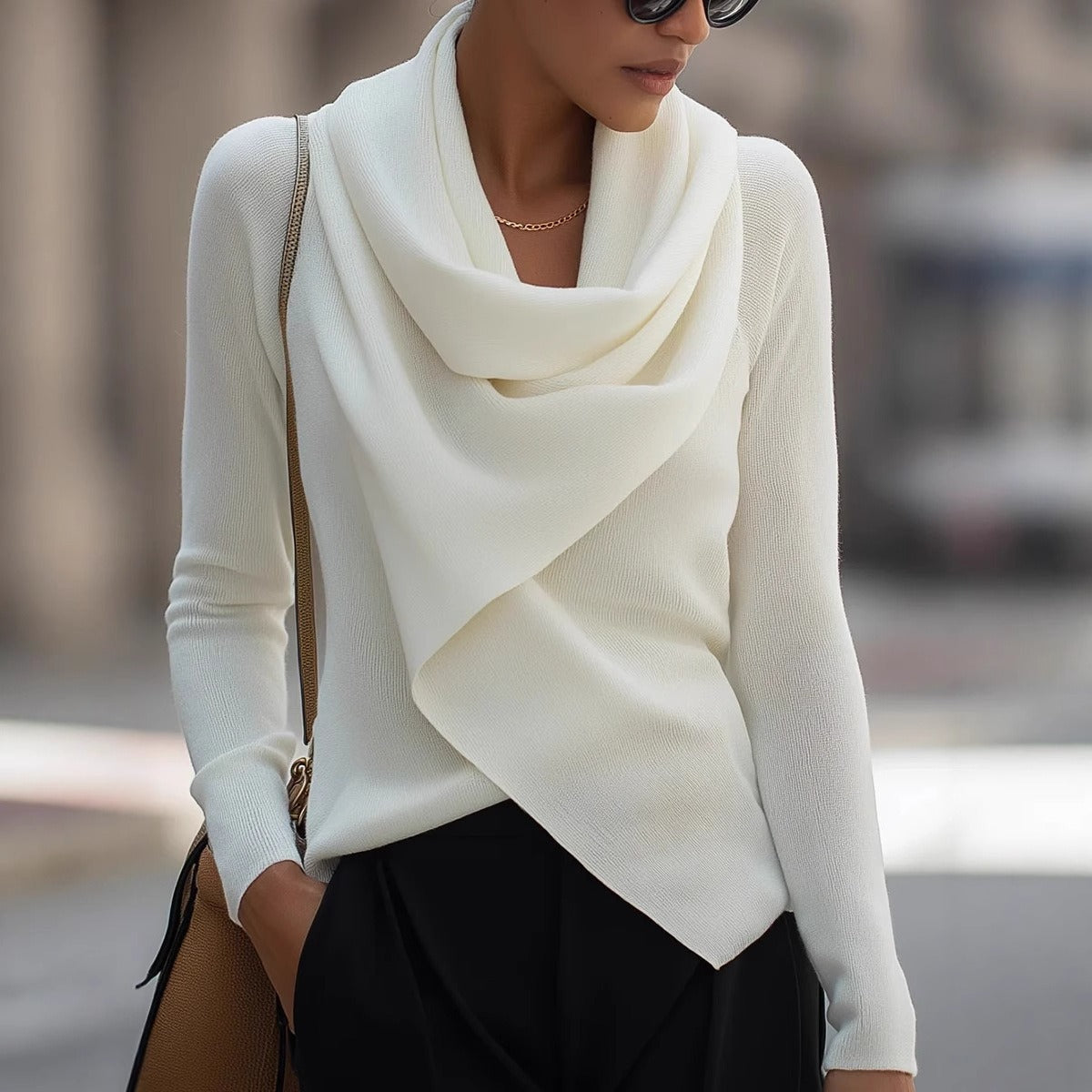 Sleeve Knit Sweater With Wrap Detail - Ernestine – product view 1