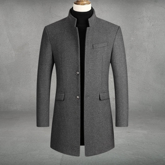 Men's Slim-Fit Wool Blend Overcoat Long Mens Wool Coat Standing Collar – product view 1