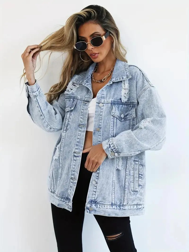 Waterproof & Lined Oversized Women's Denim Jacket with Hood – Talia – product view 1