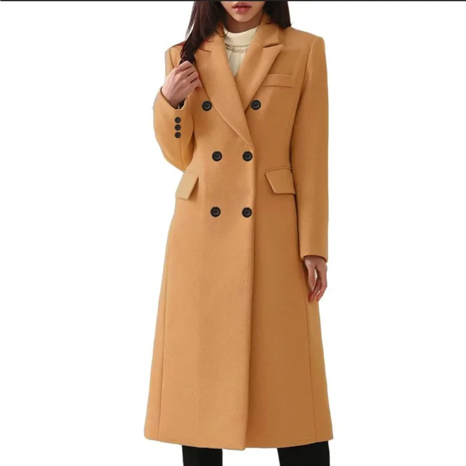 Long Wool Women's Coat with Double Collar - Elise – product view 1