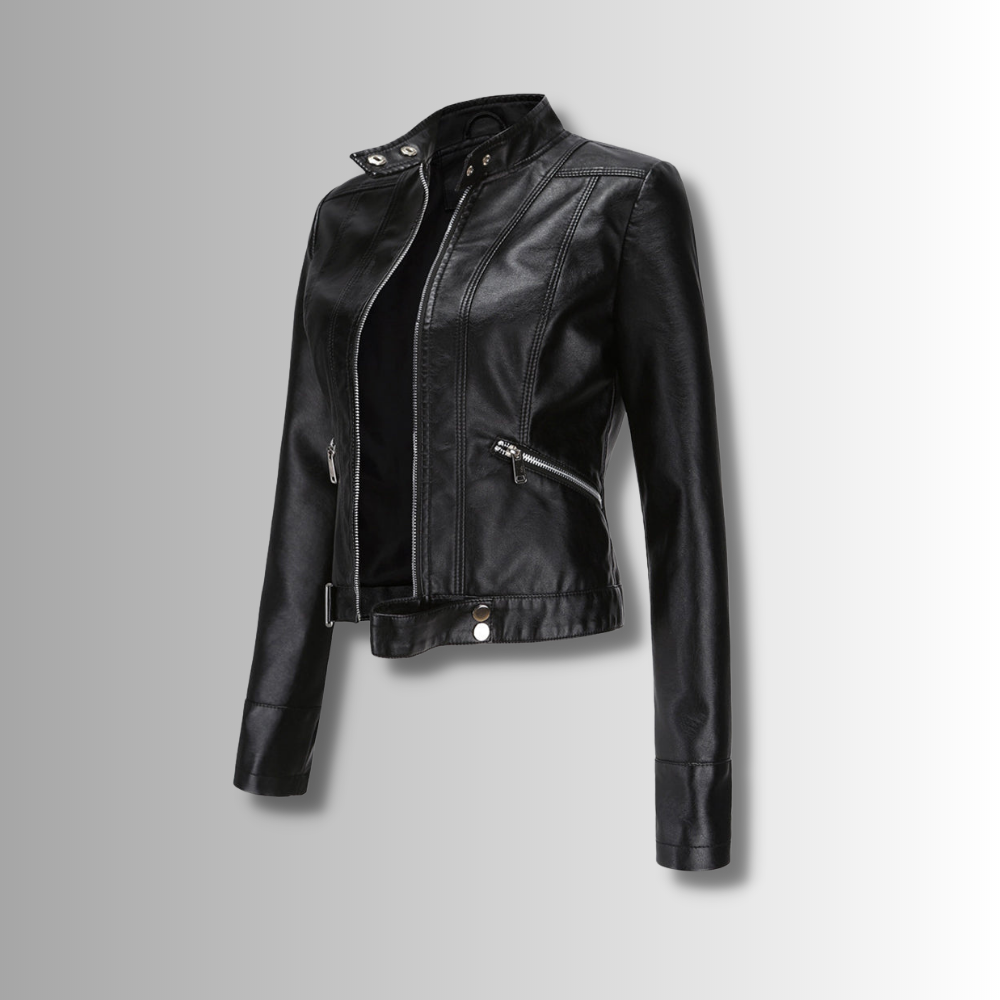 Stylish women's leather jacket in classic design – Marlene – product view 1