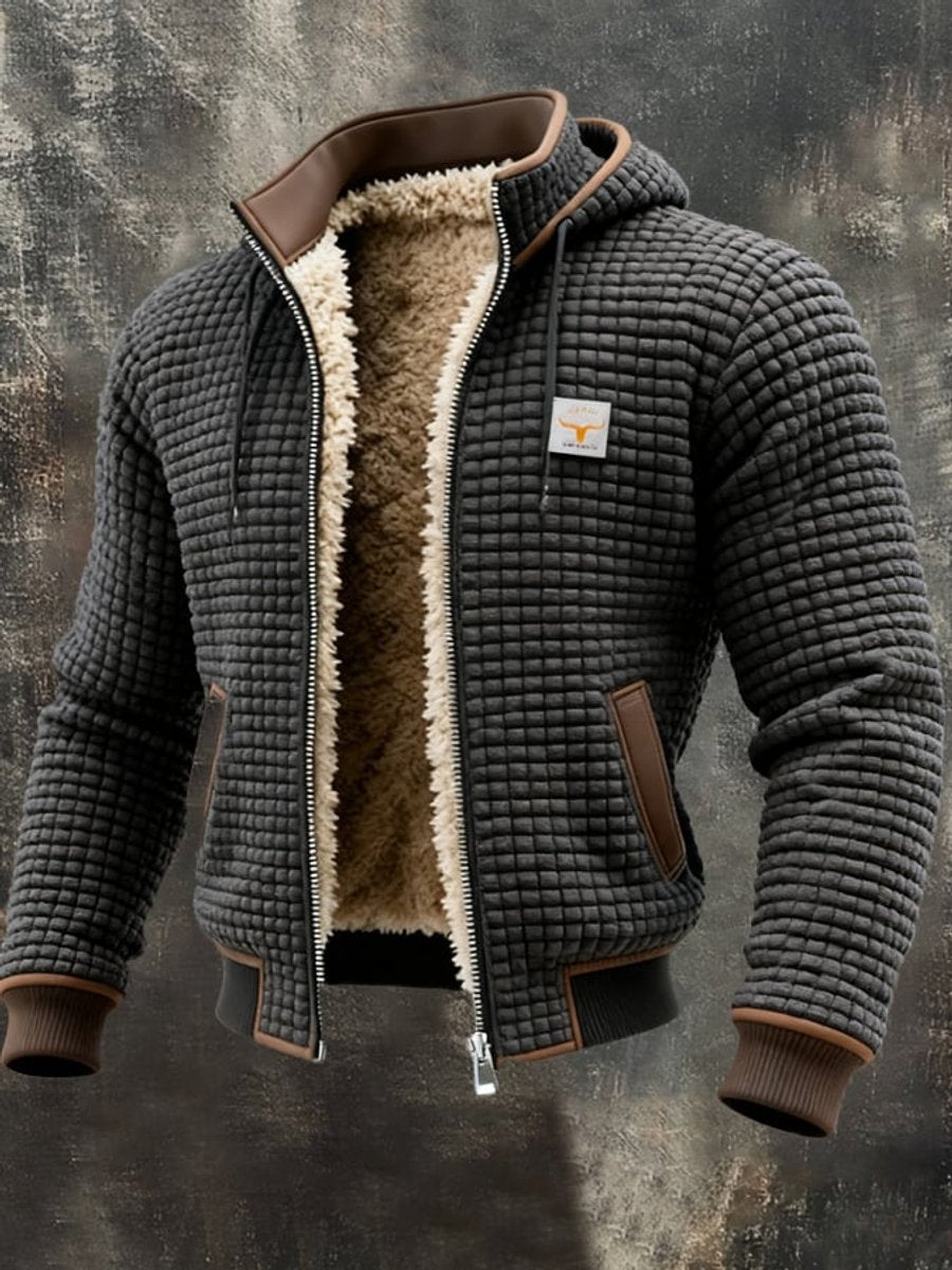Men's Quilted Jacket Fleece-Lined Hooded Full-Zip Sherpa Coat – product view 1