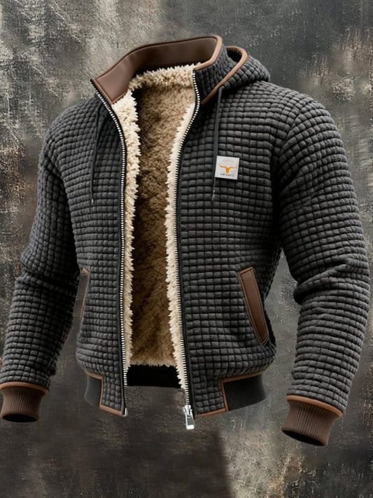 Men's Quilted Jacket Fleece-Lined Hooded Full-Zip Sherpa Coat – product view 1