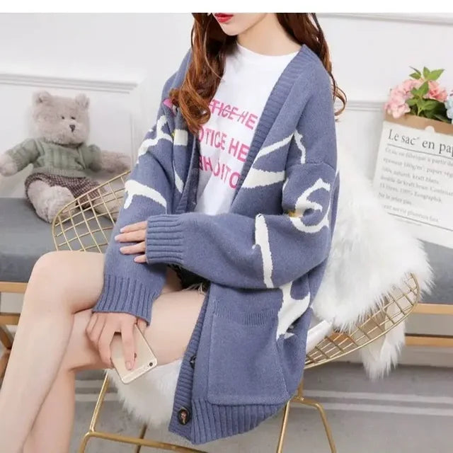 Knitted Cardigan with Playful Print and Button Closure - Nova – product view 1