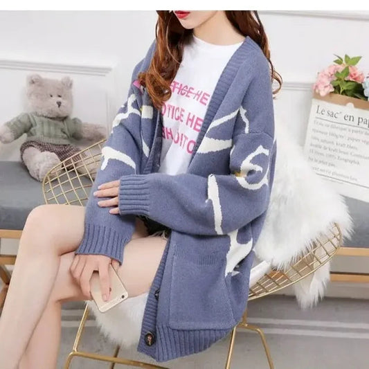 Knitted Cardigan with Playful Print and Button Closure - Nova – product view 1