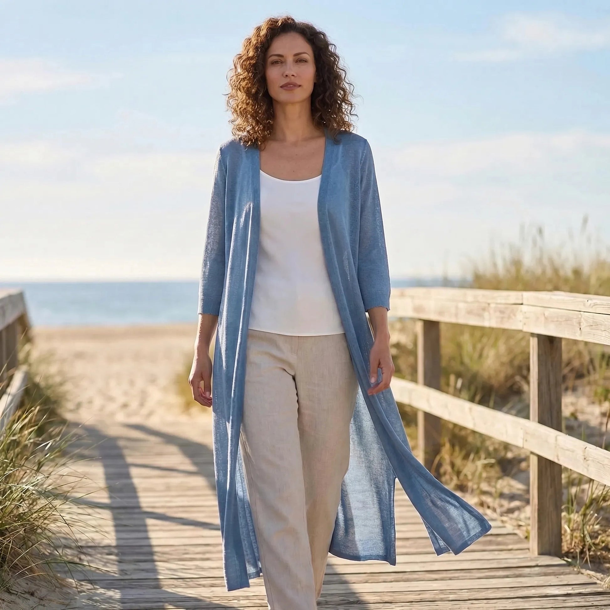Lightweight Long Open-Front Cardigan - Cora – product view 1