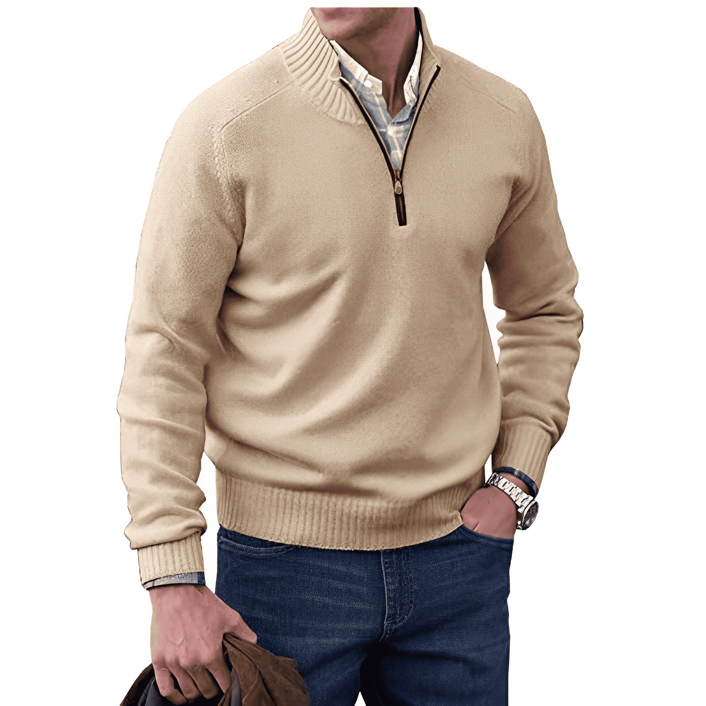 Cashmere Men's Sweater with Zip - Lucas – product view 1