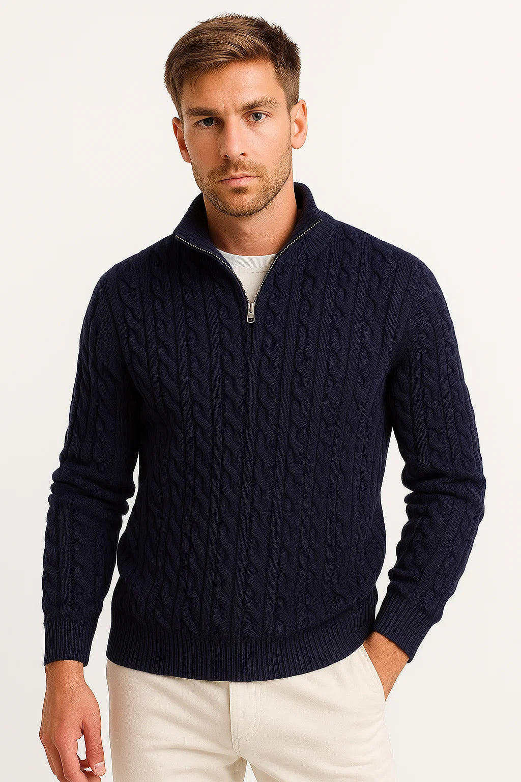 Cable-Knit Quarter-Zip Men's Sweater – product view 1