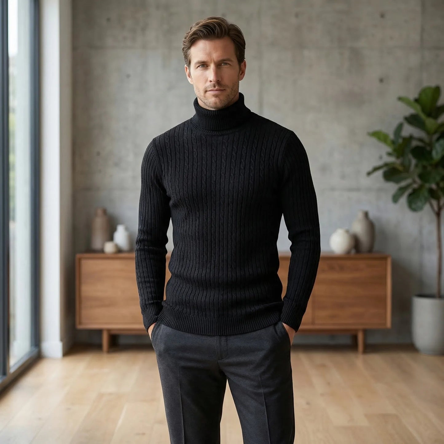 Ribbed Men's Turtleneck Knitwear - Nicolas – product view 1
