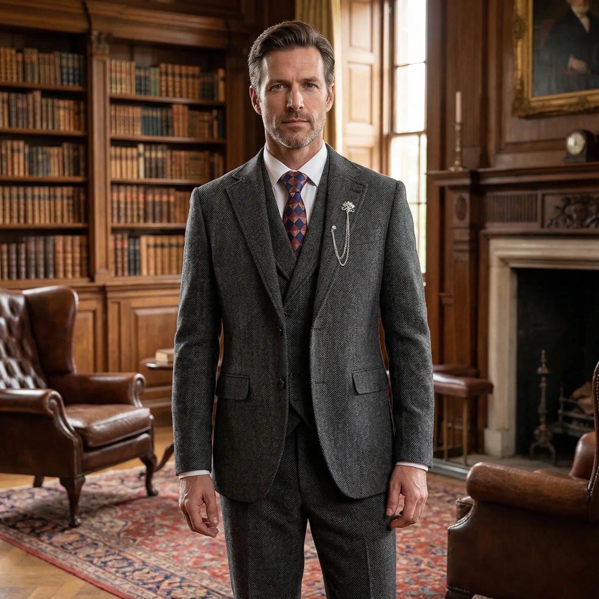 3-Piece Herringbone Patterned Suit – product view 1