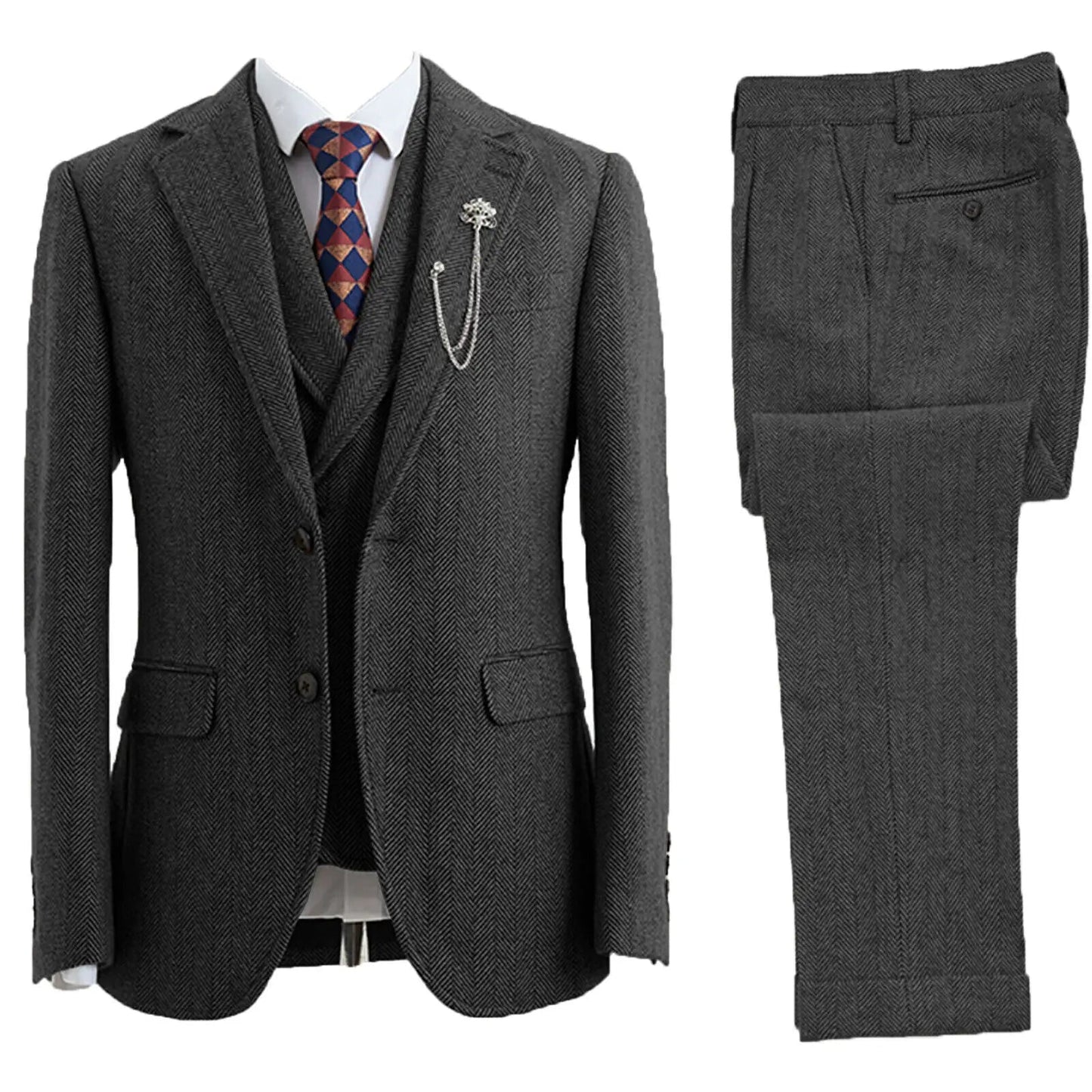 3-Piece Herringbone-Patterned Suit – product view 1