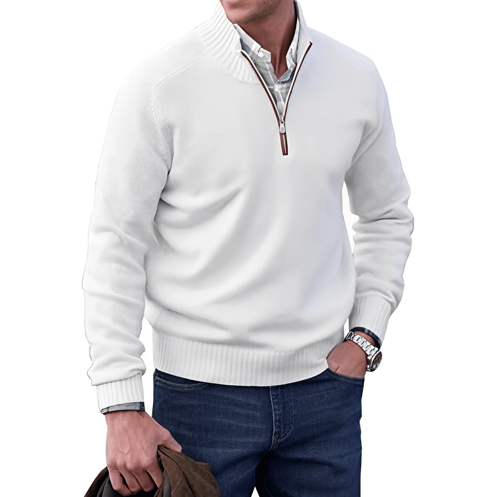 Men's Quarter-Zip Knit Pullover Sweater Regular Fit Long Sleeve – product view 1