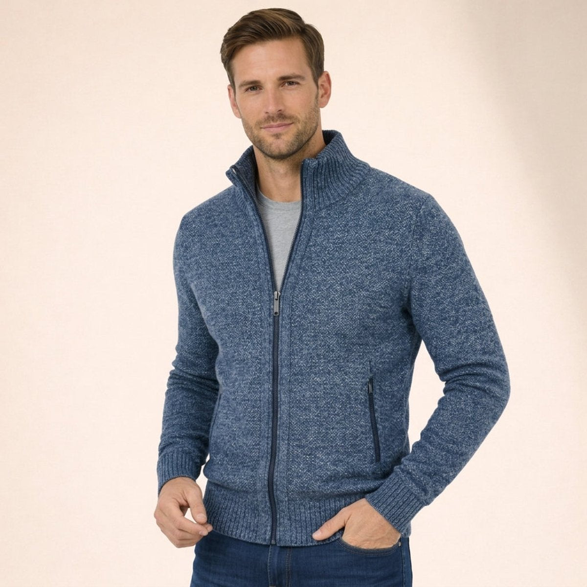 Men's Merino Wool Full-Zip Mock Neck Sweater – product view 1