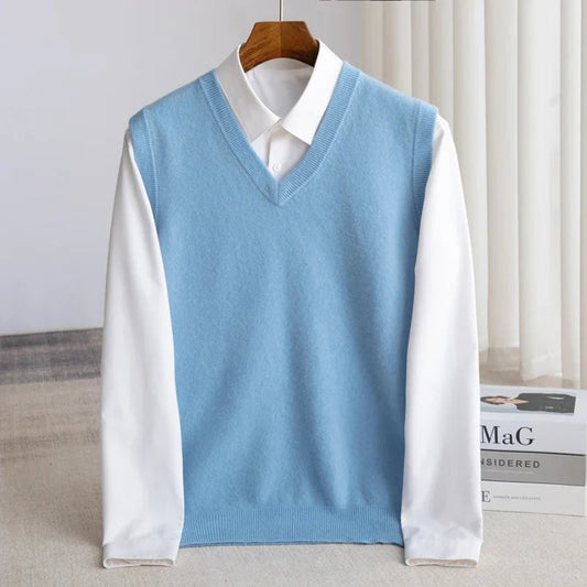 Men's Merino Wool V-Neck Sweater Vest Layering Knit – product view 1