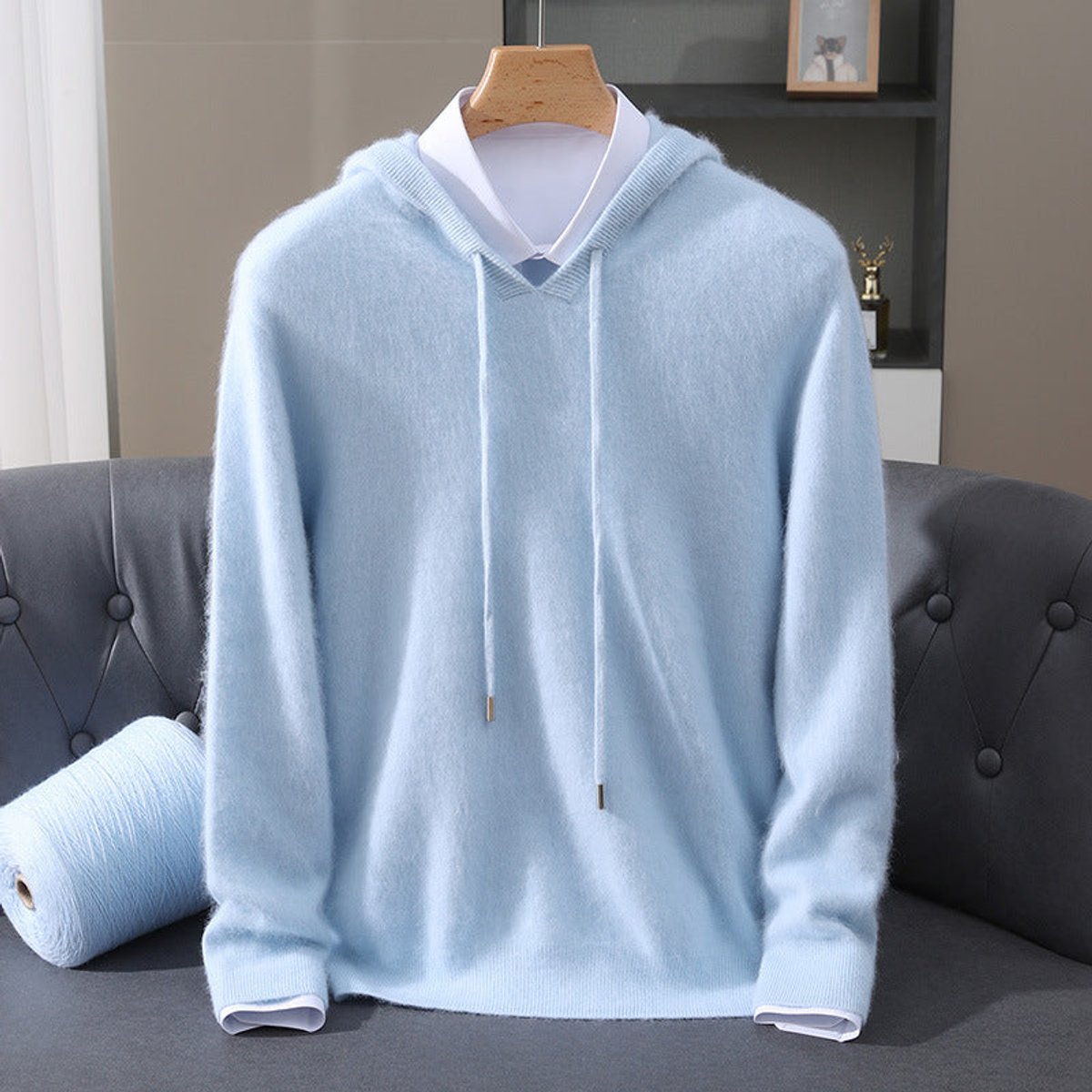 Men's Cashmere Hooded Pullover Knit Sweater – product view 1
