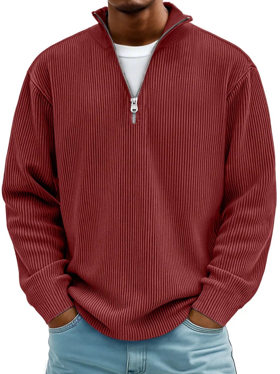 Men's Ribbed Knit Sweater Quarter-Zip Pullover – product view 1