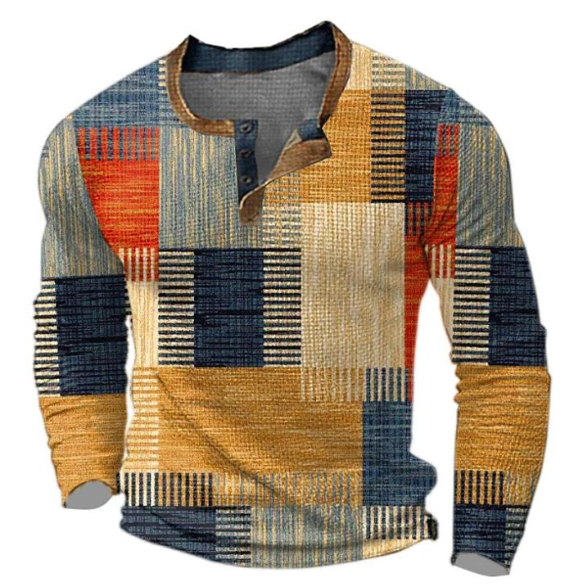 Men's Retro Colorblock Long Sleeve Henley Knit Sweater – product view 1