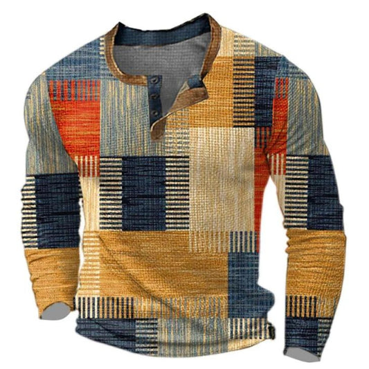 Men's Retro Colorblock Long Sleeve Henley Knit Sweater – product view 1