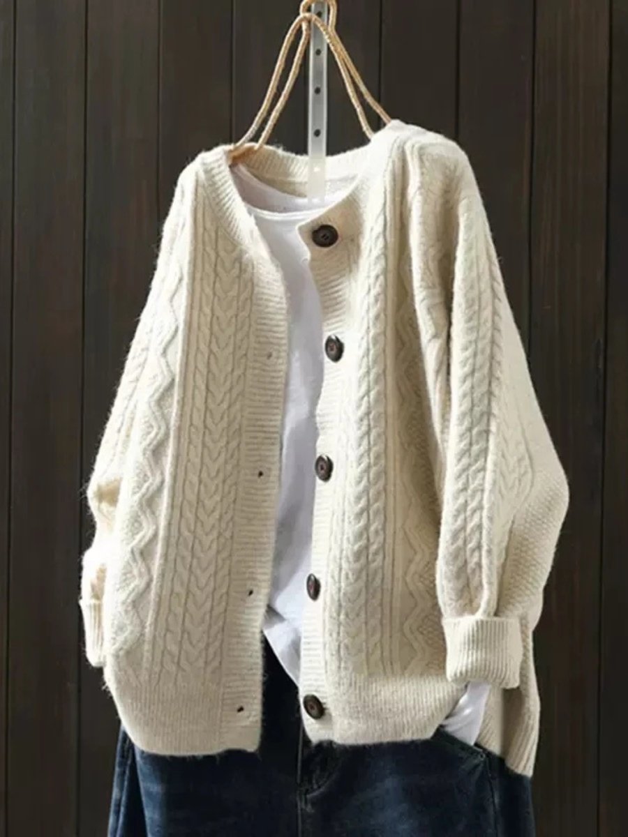 Women's Oversized Cable-Knit Button-Down Cardigan Sweater – product view 1