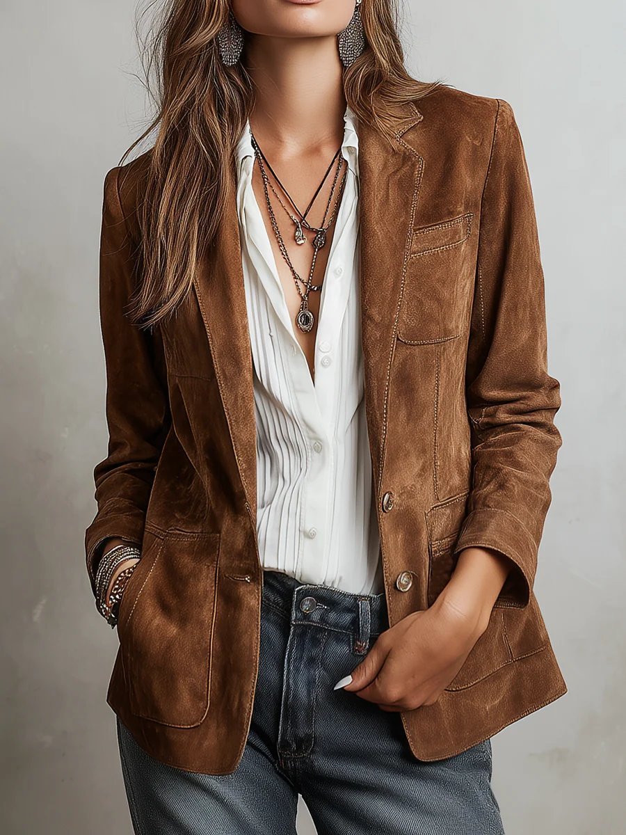Women's Faux Suede Tailored Single-Breasted Cardigan Blazer – product view 1