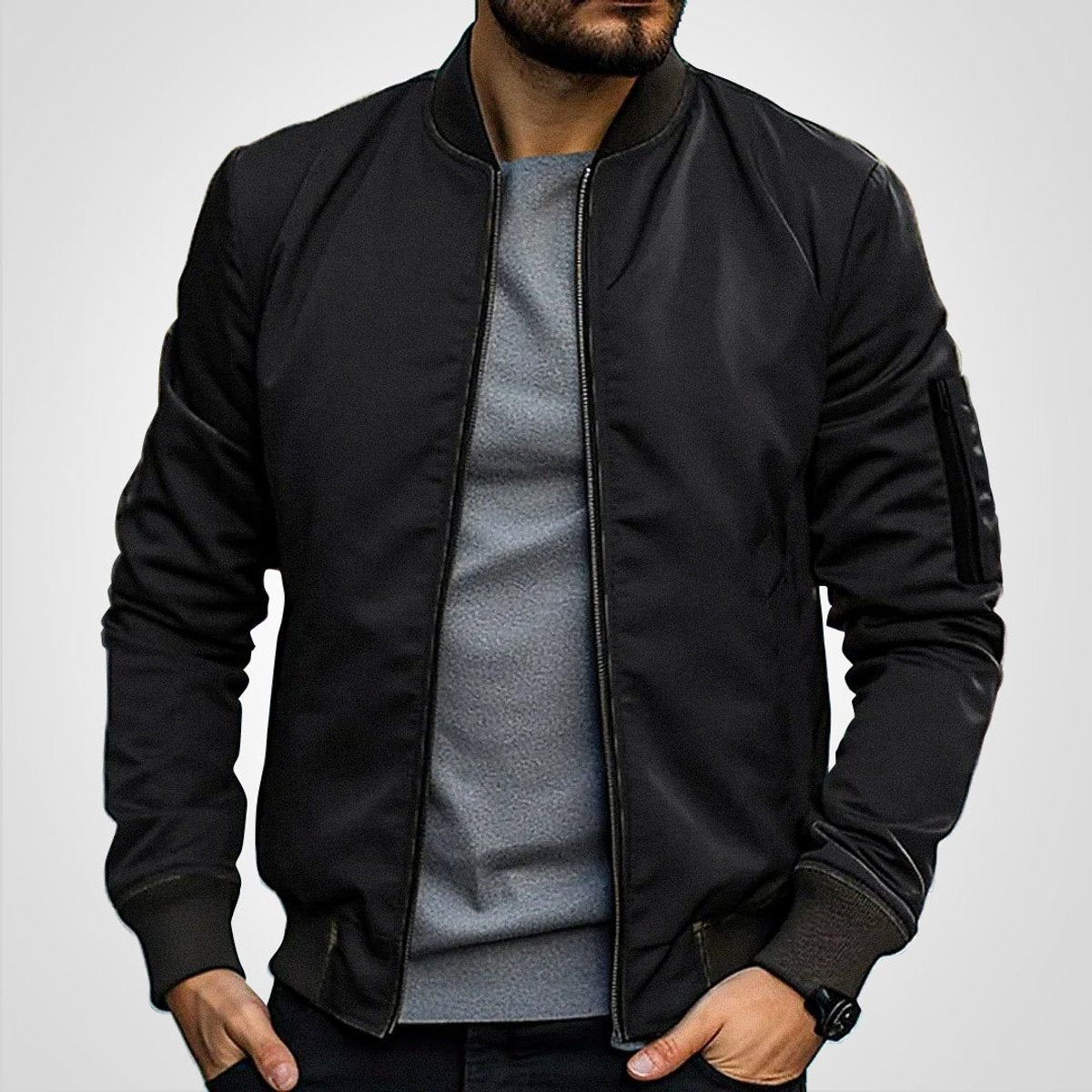 Men's Classic Slim-Fit Zip-Up Bomber Jacket – product view 1