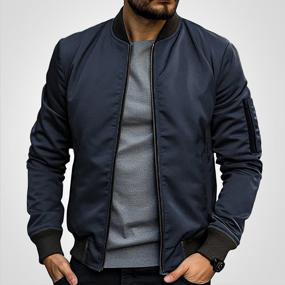 Men's Classic Slim-Fit Zip-Up Bomber Jacket – product view 2