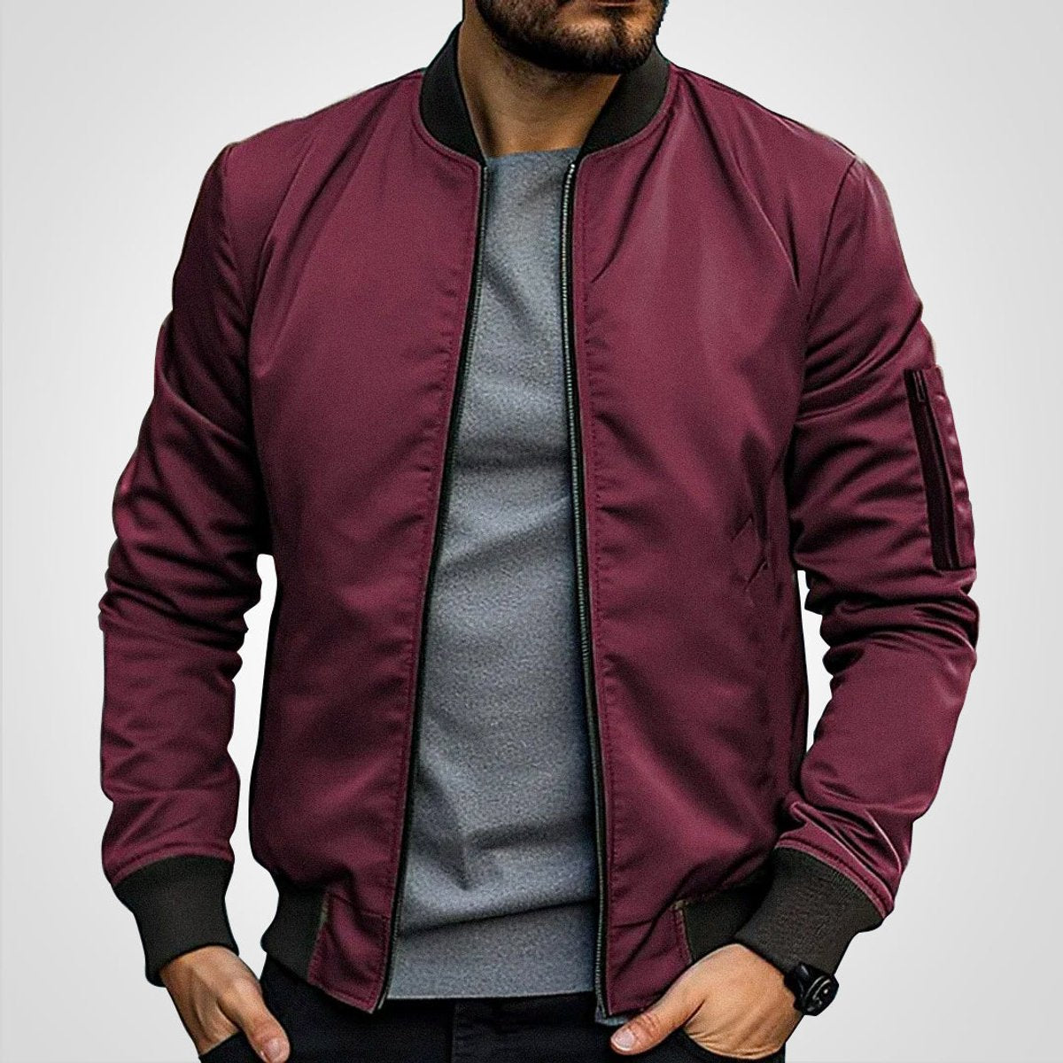 Men's Classic Slim-Fit Zip-Up Bomber Jacket – product view 3