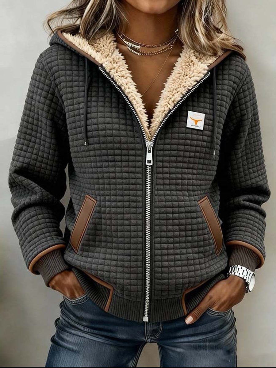 Women's Sherpa-Lined Quilted Jacket Full-Zip Hooded Fleece – product view 1
