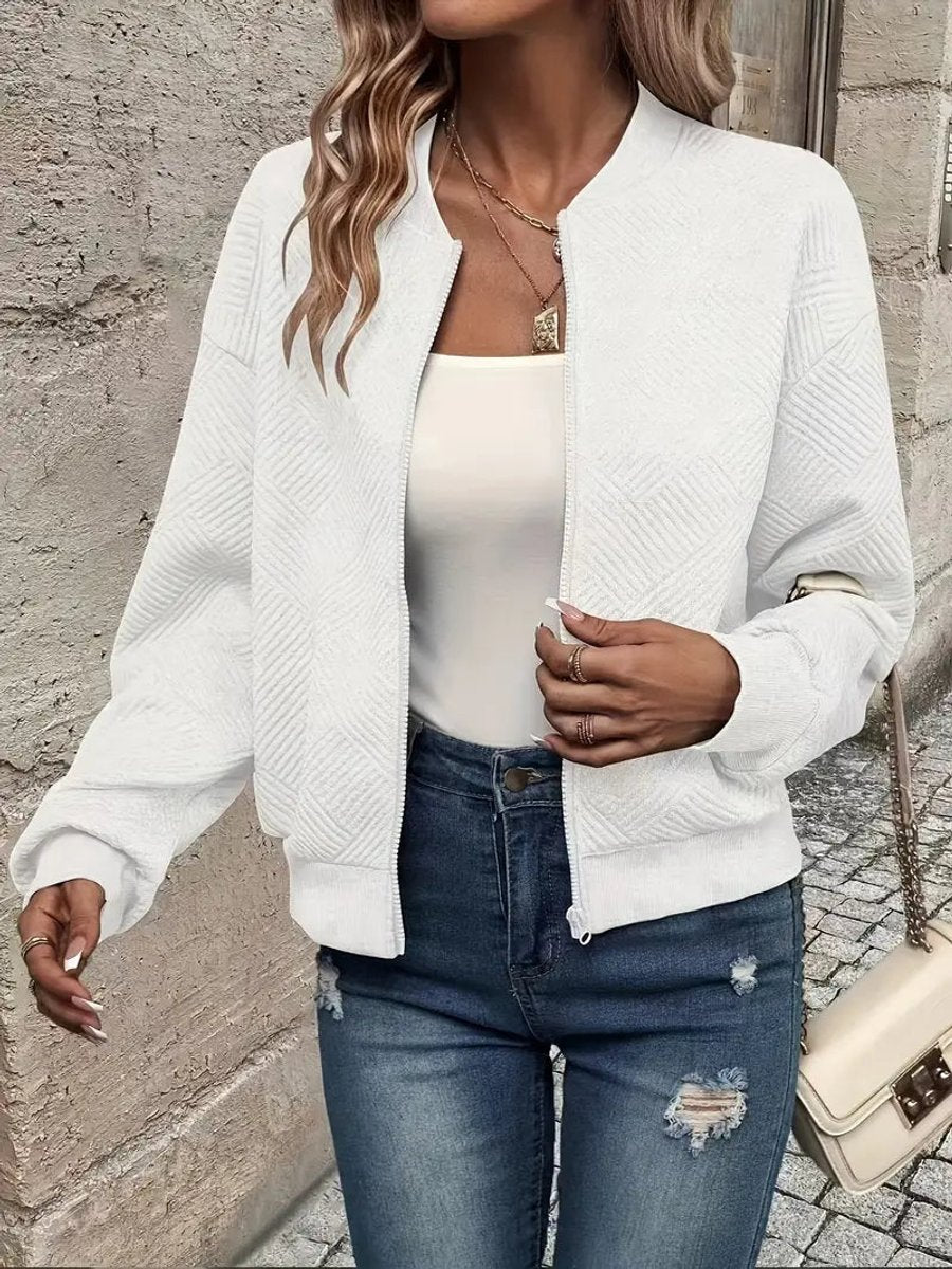 Women's Quilted Zip-Up Bomber Jacket Textured Cropped – product view 1