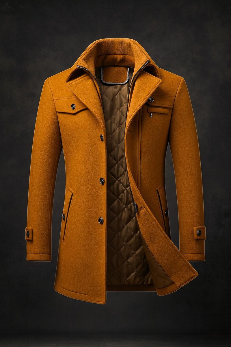 Men's Wool Coat Double-Collar Quilted-Lined Overcoat – product view 1