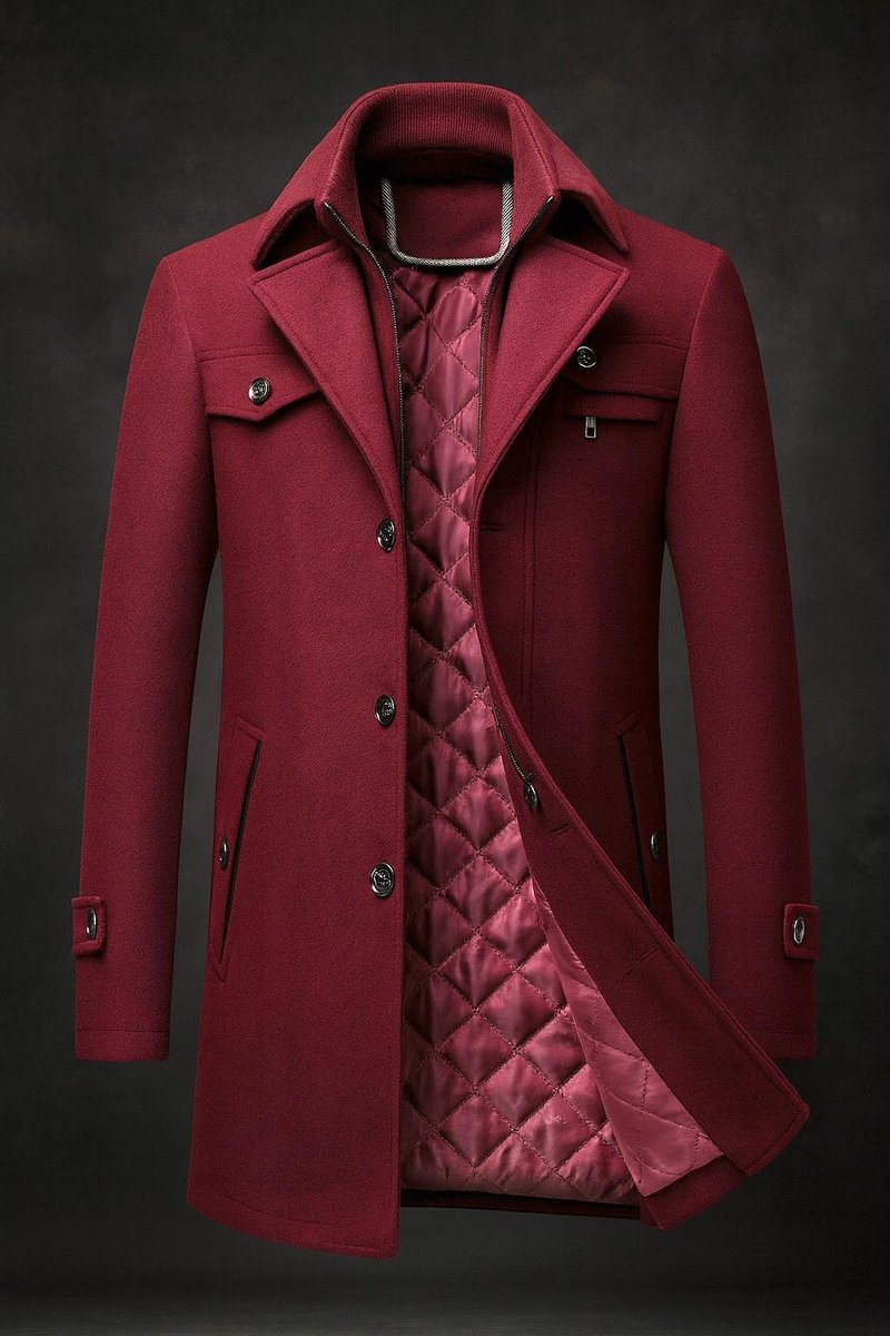 Men's Wool Coat Double-Collar Quilted-Lined Overcoat – product view 3