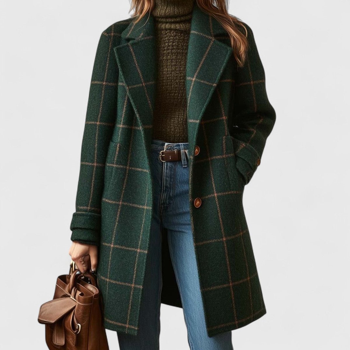 Women's Plaid Wool-Blend Longline Notch-Lapel Coat – product view 1